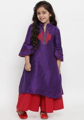 Violet Embroidered Dupion Silk Salwar Kameez For Girls