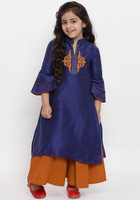 Blues Grey Embroidered Dupion Silk Salwar Kameez For Girls