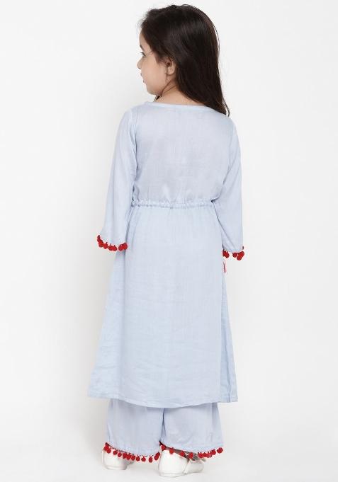 Light Blue Embroidered Cotton Rayon Salwar Kameez For Girls
