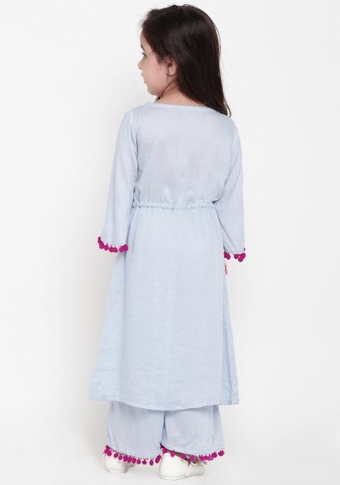 Light Blue Embroidered Cotton Rayon Salwar Kameez For Girls