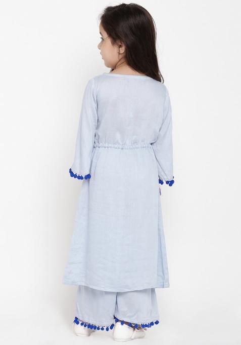 Light Blue Embroidered Cotton Rayon Salwar Kameez For Girls