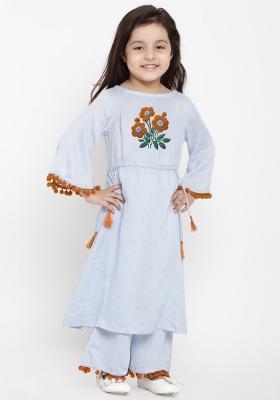Light Blue Embroidered Cotton Rayon Salwar Kameez For Girls