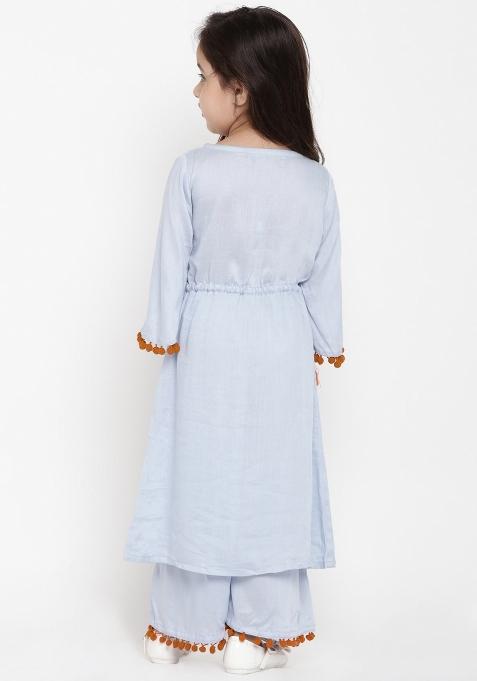 Light Blue Embroidered Cotton Rayon Salwar Kameez For Girls