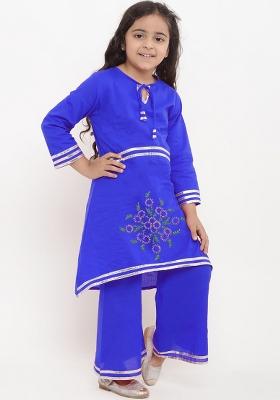 Royal Blue Embroidered Cotton Rayon Salwar Kameez For Girls