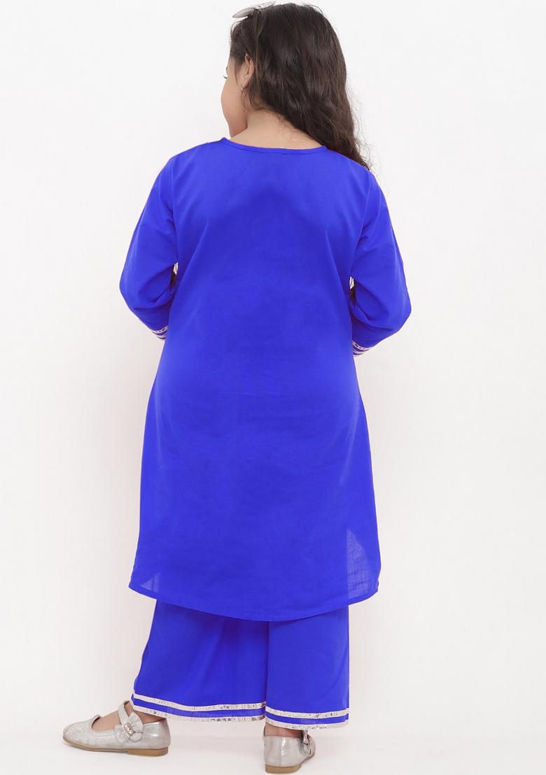 Royal Blue Embroidered Cotton Rayon Salwar Kameez For Girls