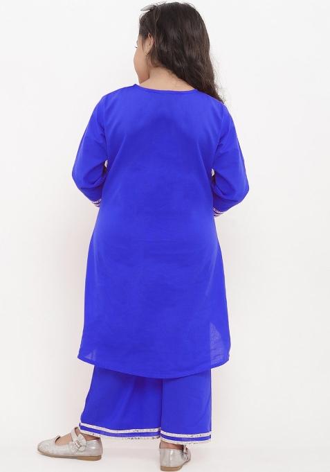 Royal Blue Embroidered Cotton Rayon Salwar Kameez For Girls