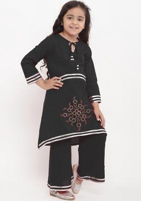 Black Embroidered Cotton Rayon Salwar Kameez For Girls