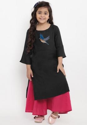 Black Embroidered Cotton Rayon Salwar Kameez For Girls