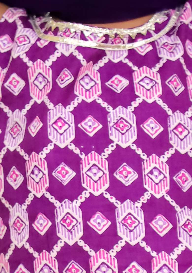 Purple Printed Cotton Kurta Set For Girls - Indya
