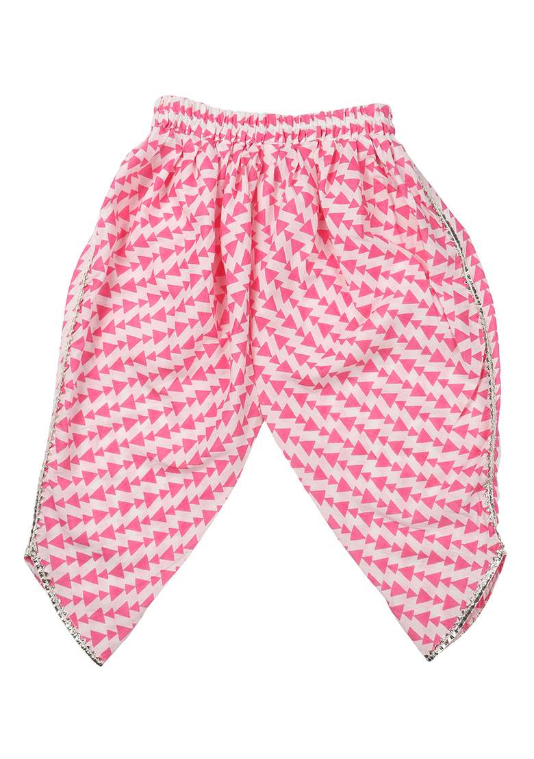 Pink Printed Cotton Kurta Set For Girls - Indya