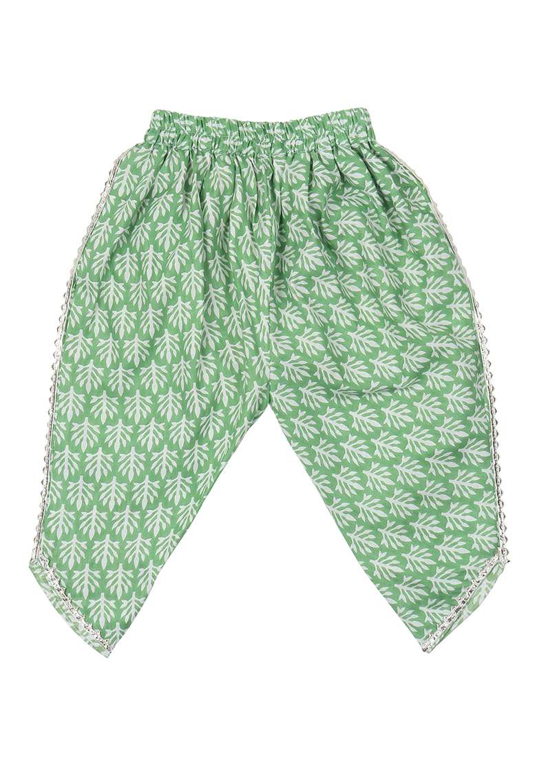 Green Printed Cotton Kurta Set For Girls - Indya