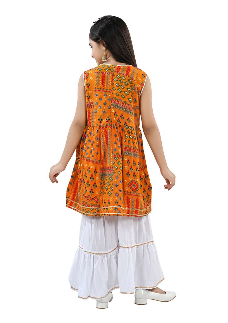 Yellow Printed Rayon Kurta Set For Girls - Indya