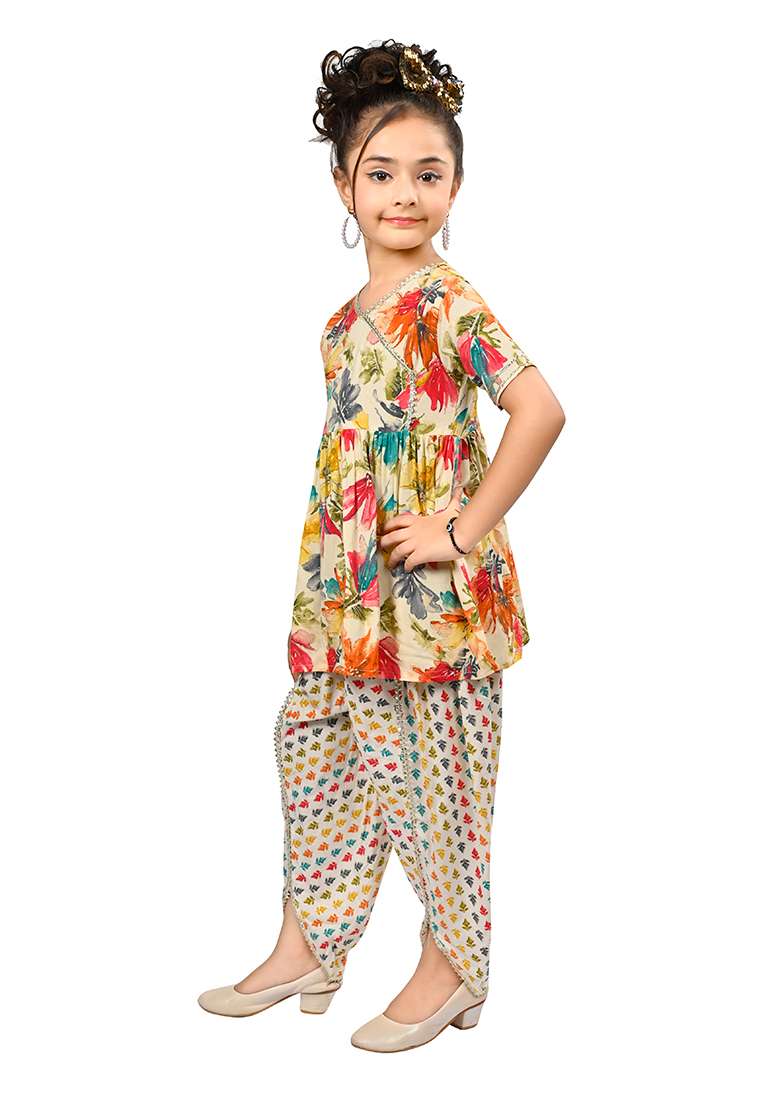Multicolor Printed Rayon Kurta Set For Girls - Indya