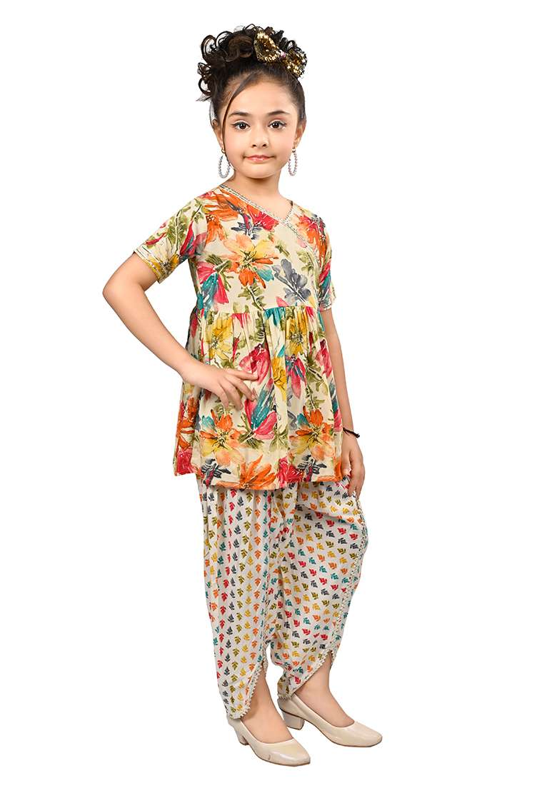 Multicolor Printed Rayon Kurta Set For Girls - Indya
