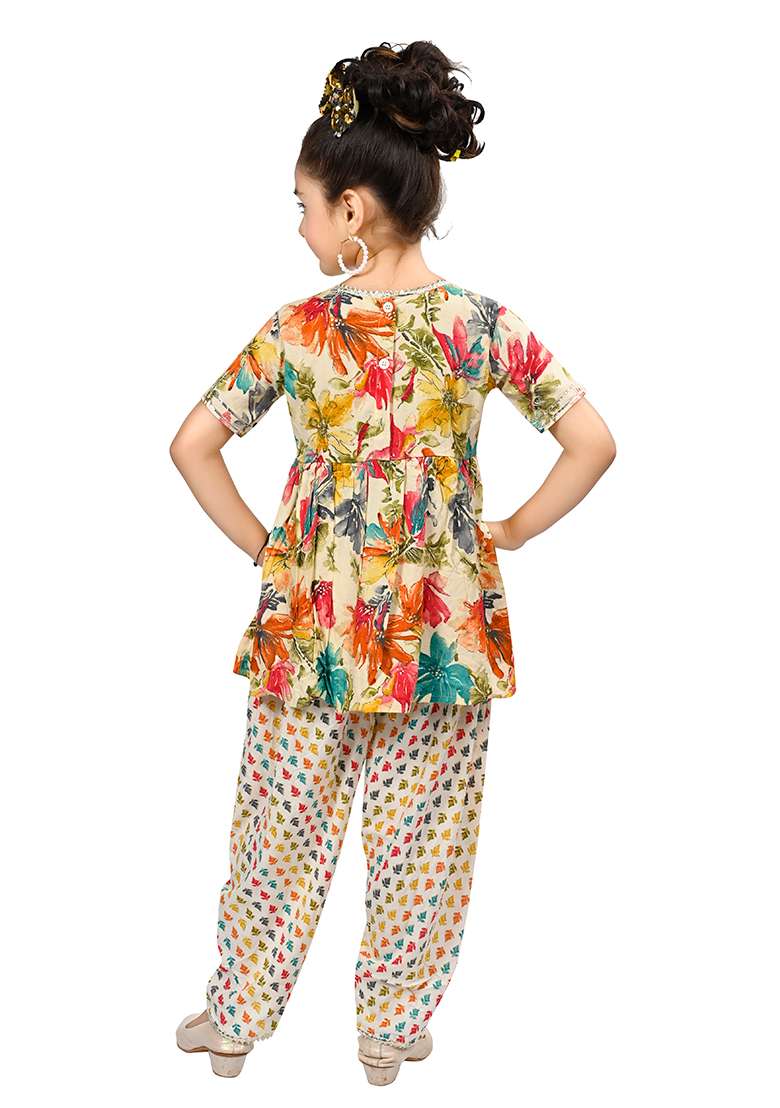 Multicolor Printed Rayon Kurta Set For Girls - Indya