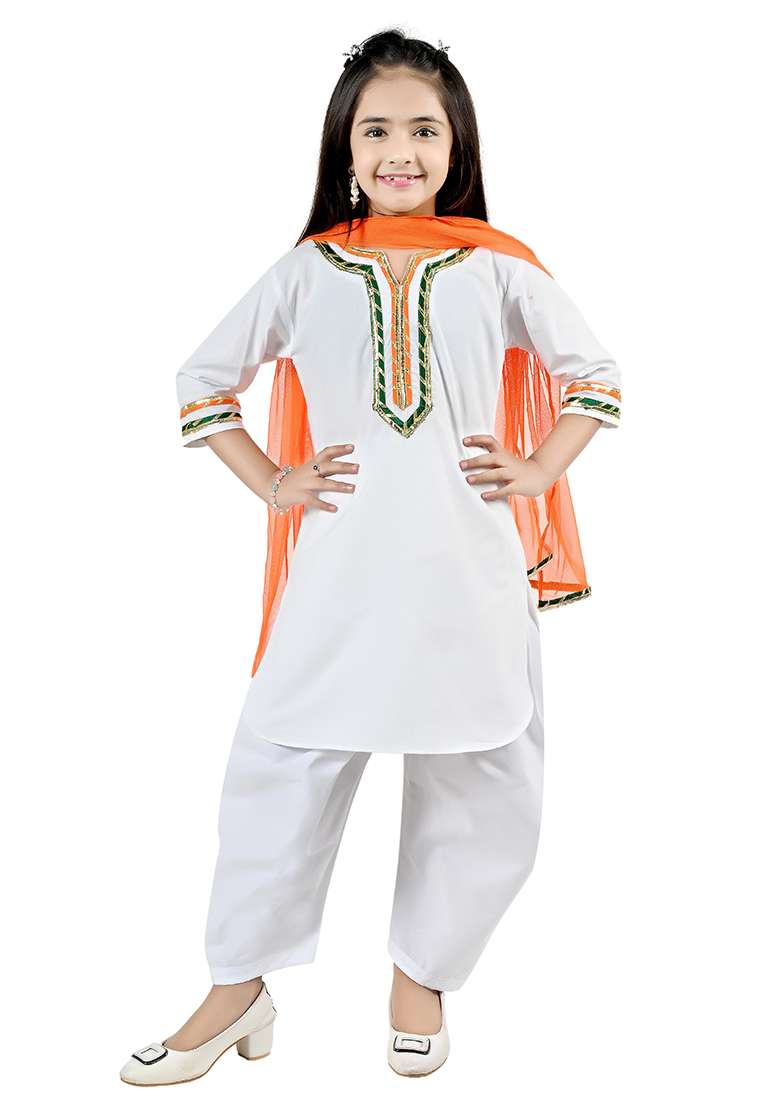 Multicolor Tiranga Rayon Kurta Set For Girls - Indya