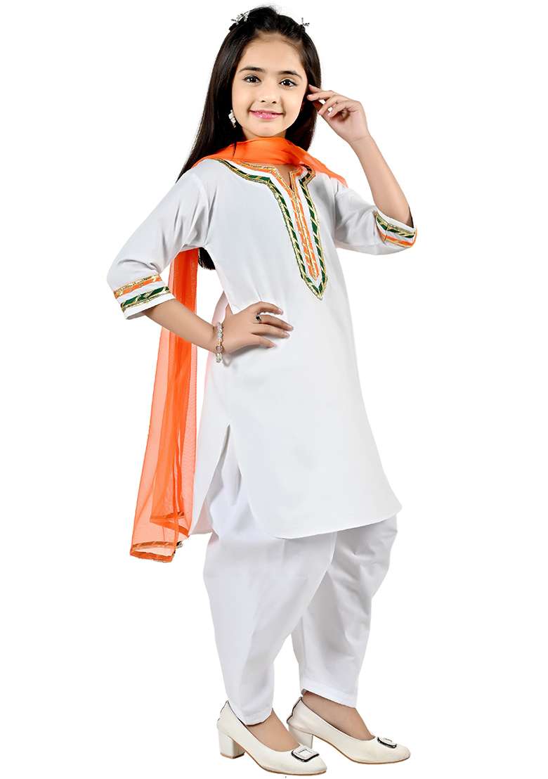 Multicolor Tiranga Rayon Kurta Set For Girls - Indya