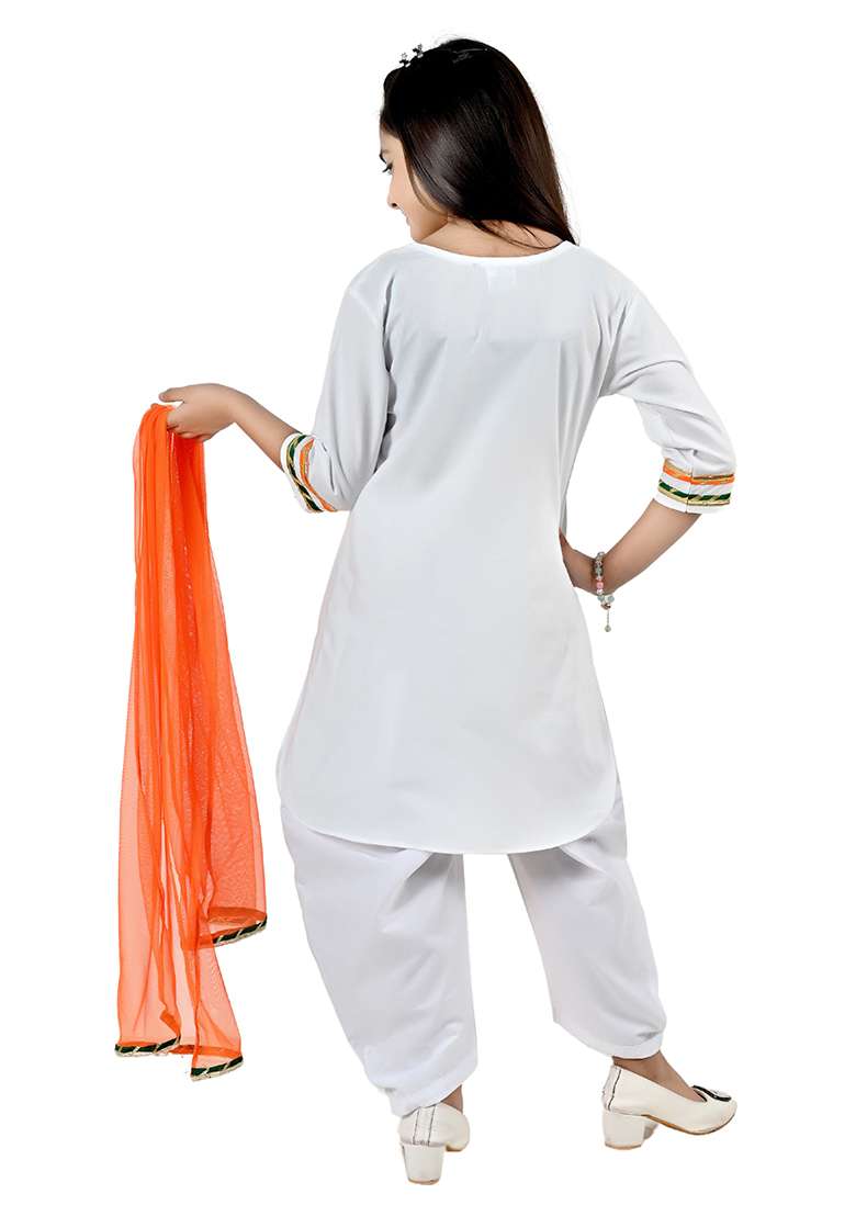 Multicolor Tiranga Rayon Kurta Set For Girls - Indya