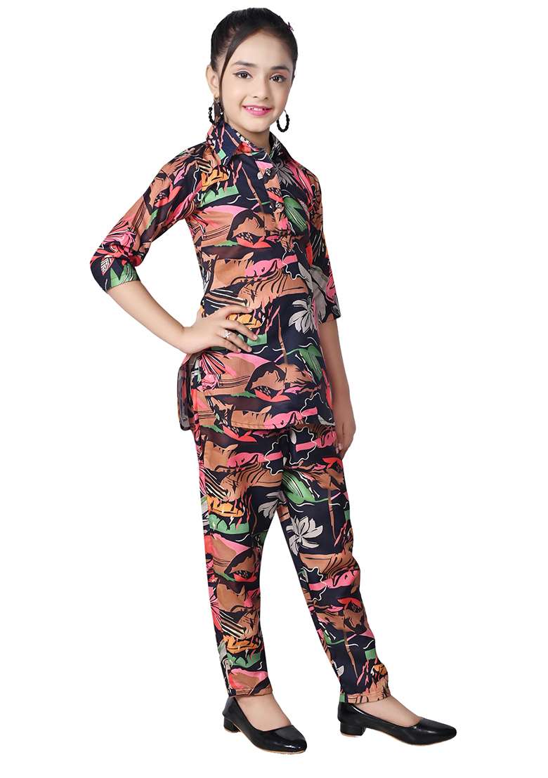 Multicolor Printed Rayon Kurta Set For Girls - Indya