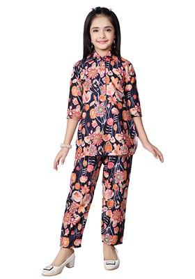 Black Printed Rayon Kurta Set For Girls