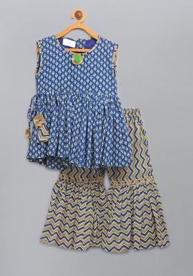 Multi Color Printed Cotton Sharara Set For Girls