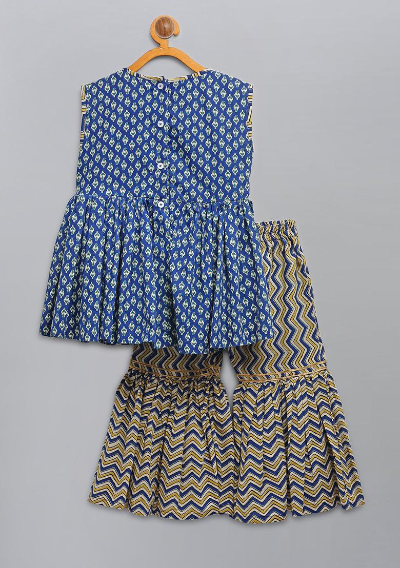 Multi Color Printed Cotton Sharara Set For Girls