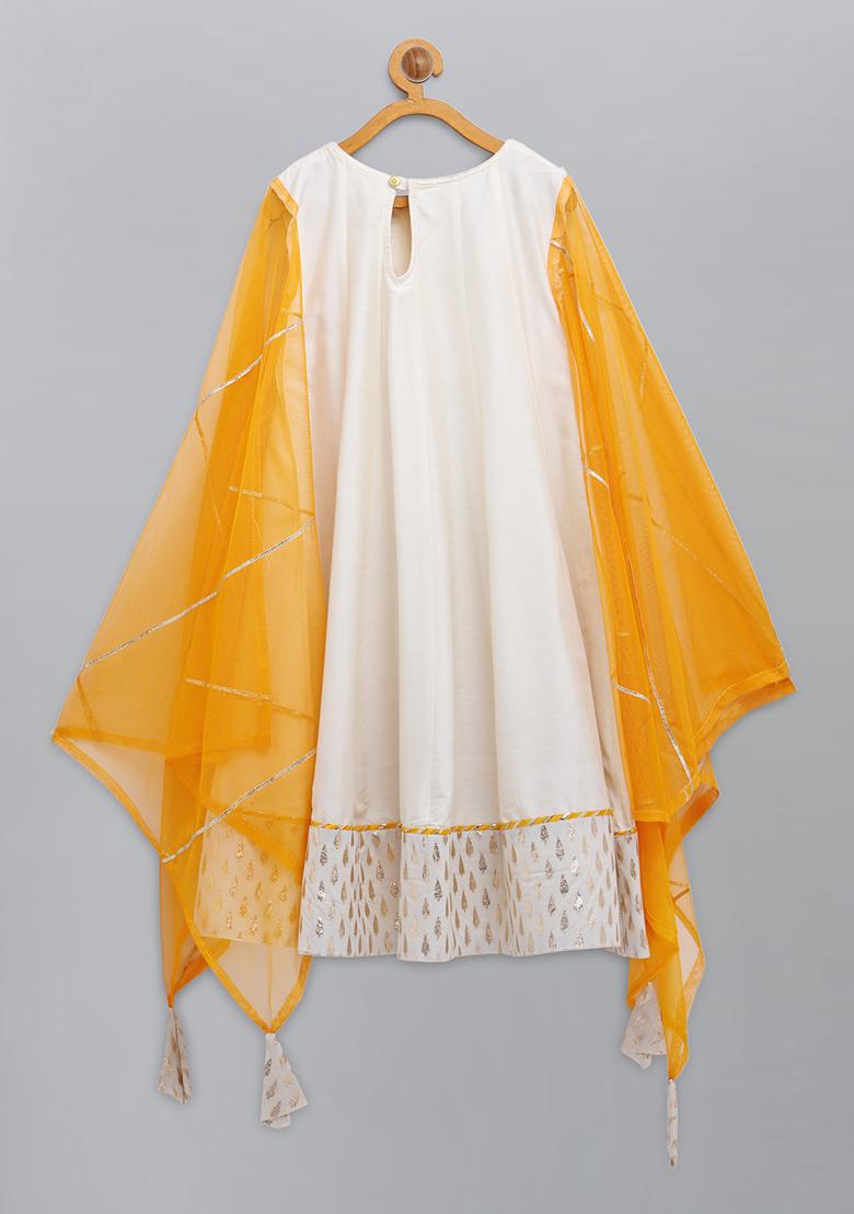 Offwhite Embroidered Cotton Silk Anarkali For Girls