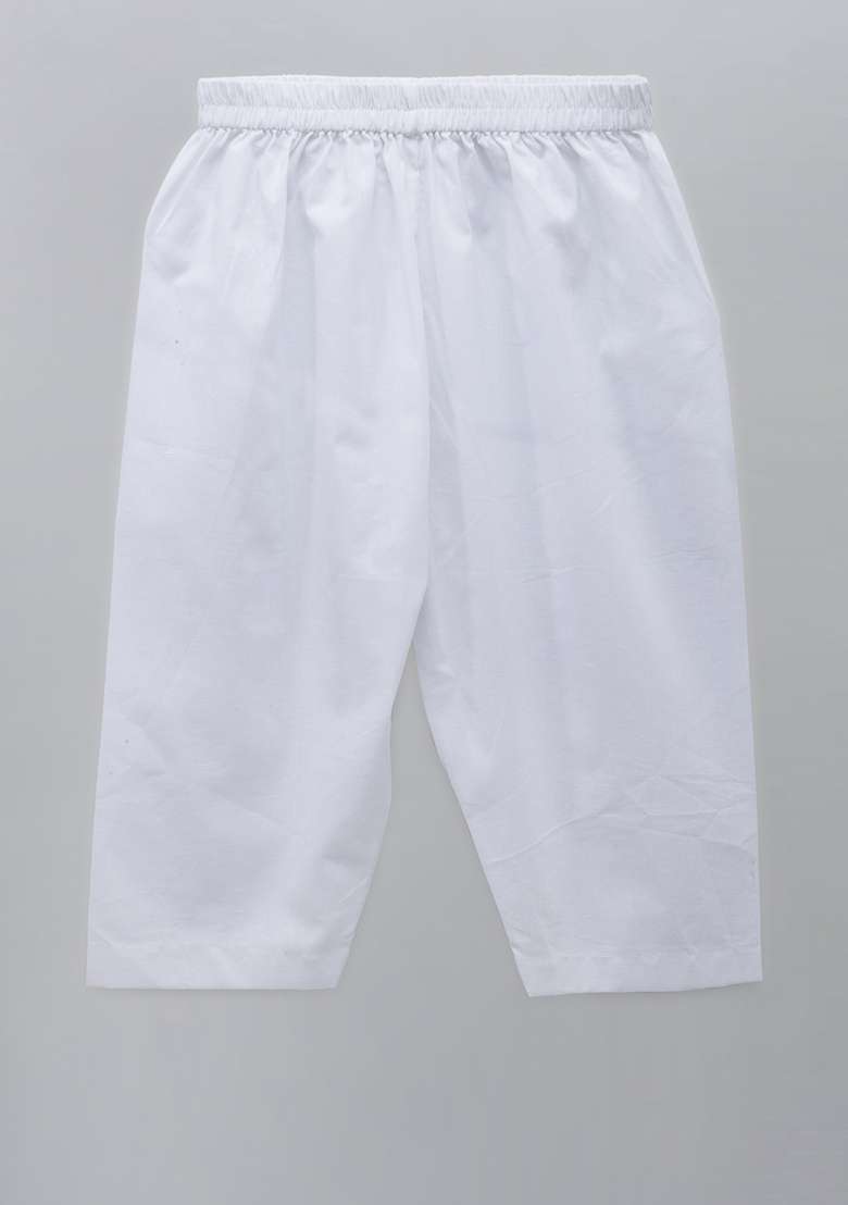 White Embroidered Cotton Kurta Set For Girls - Indya
