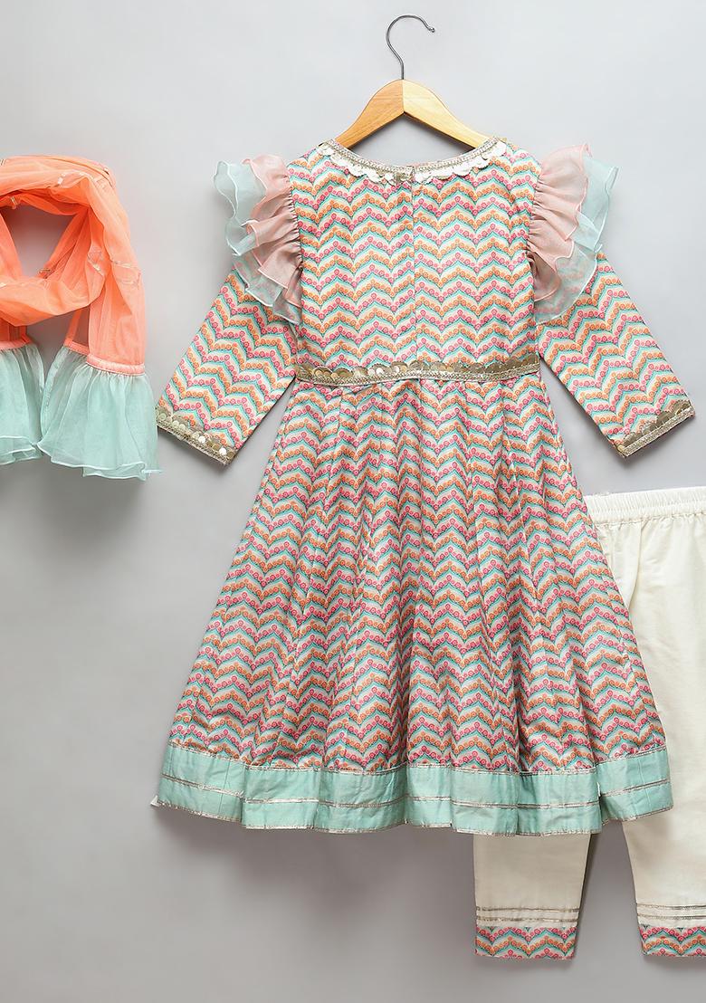 Multi Color Printed Cotton Silk Anarkali For Girls