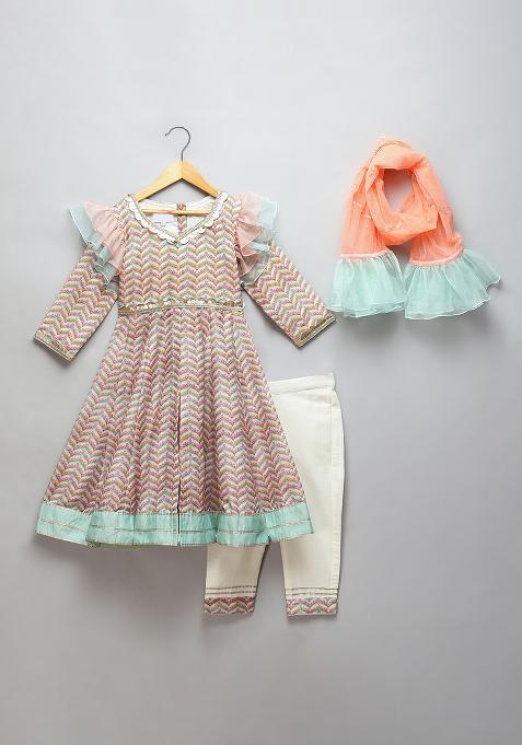 Multi Color Printed Cotton Silk Anarkali For Girls