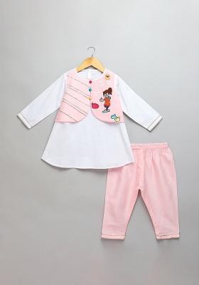 Pink Embroidered Cotton Kurta Set For Girls