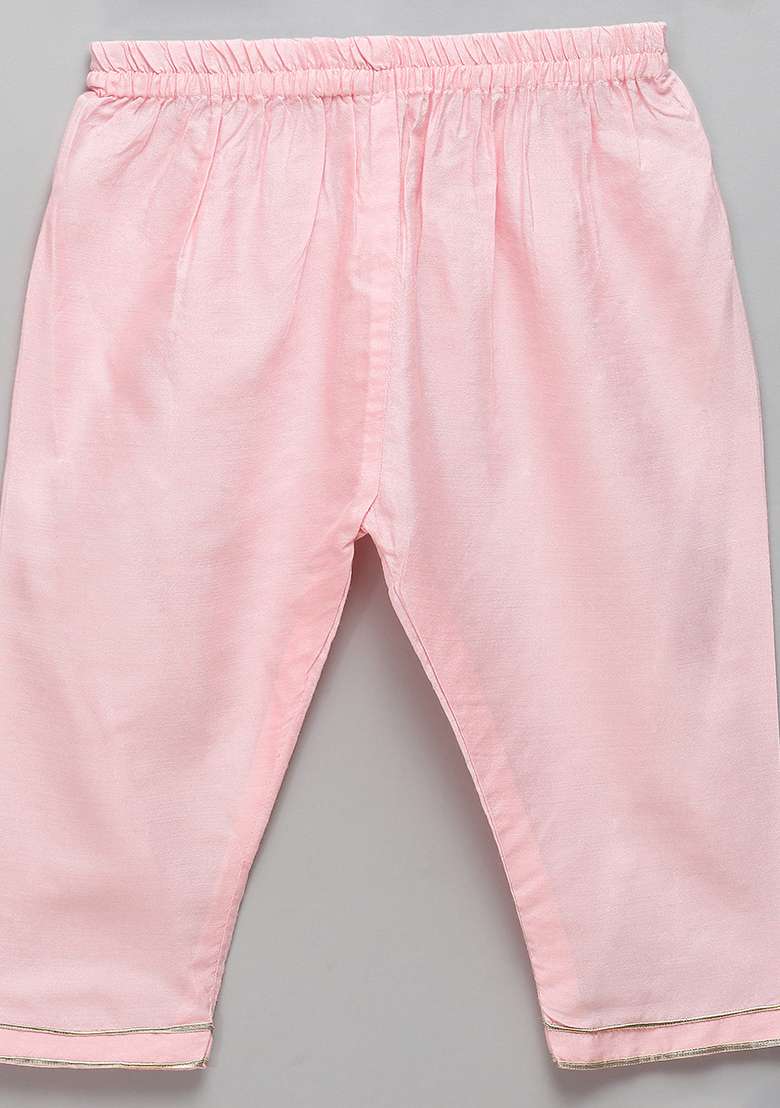 Pink Embroidered Cotton Kurta Set For Girls - Indya