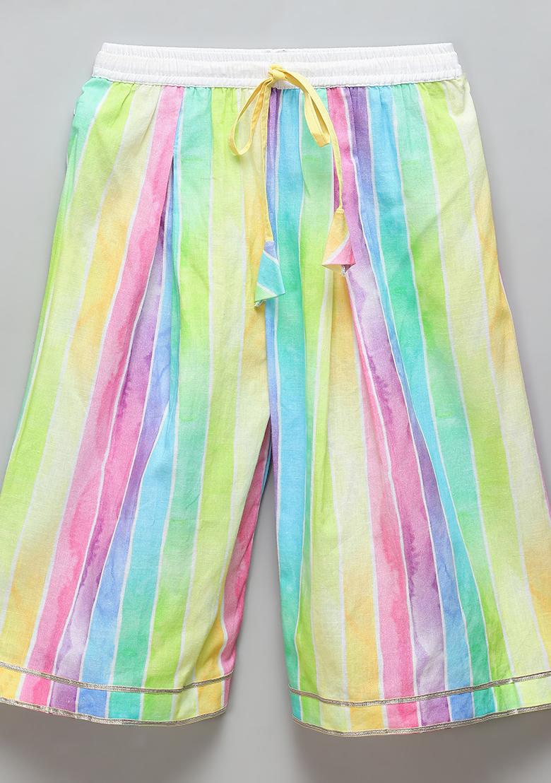 Off White Printed Cotton Kurta Set For Girls