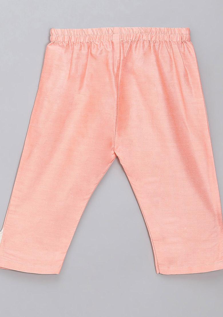 Offwhite Printed Cotton Silk Kurta Set For Girls