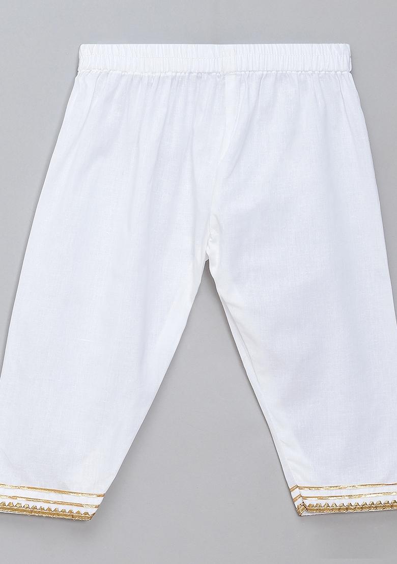 Yellow Embroidered Cotton Kurta Set For Girls