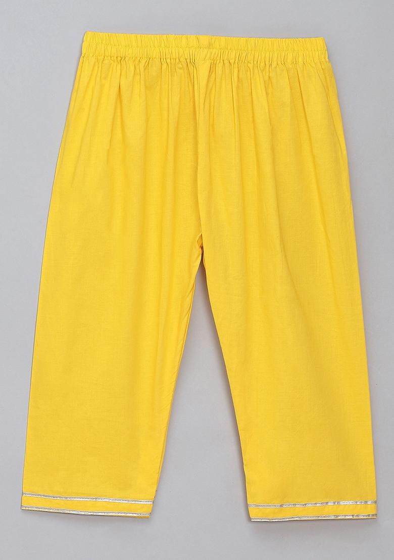 Green Embroidered Cotton Kurta Set For Girls