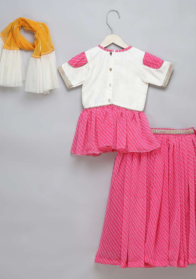 Pink Printed Georgette Kurta Set For Girls - Indya