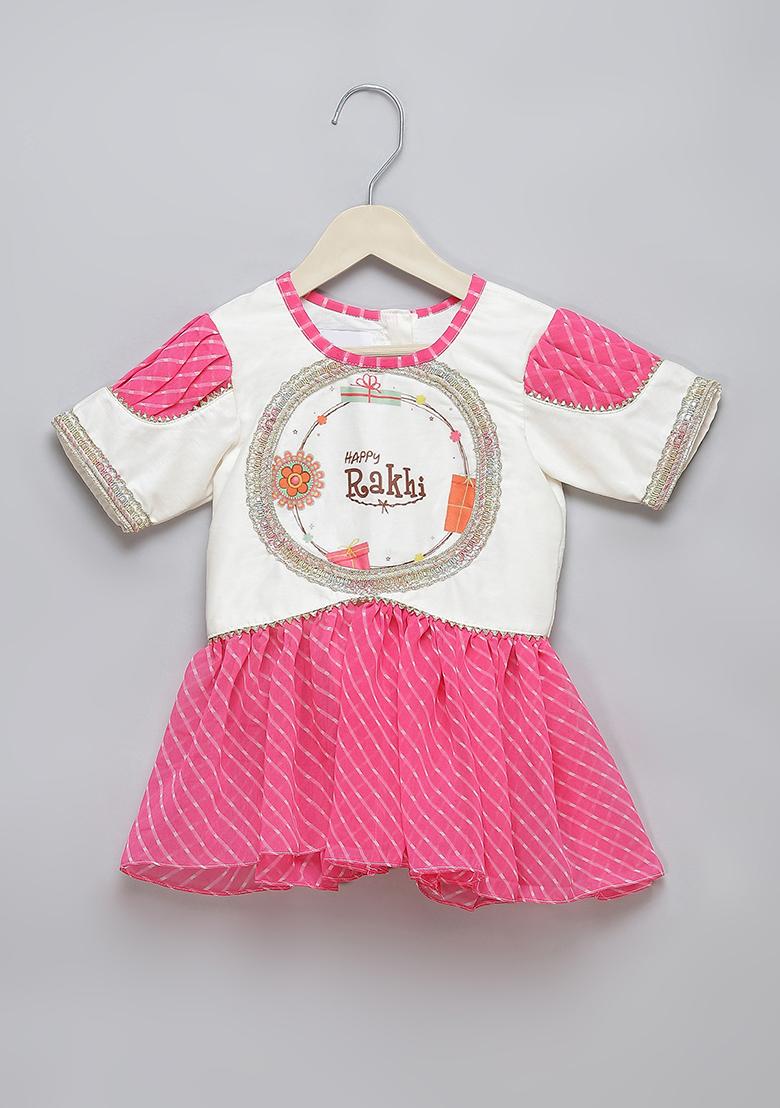 Pink Printed Georgette Kurta Set For Girls