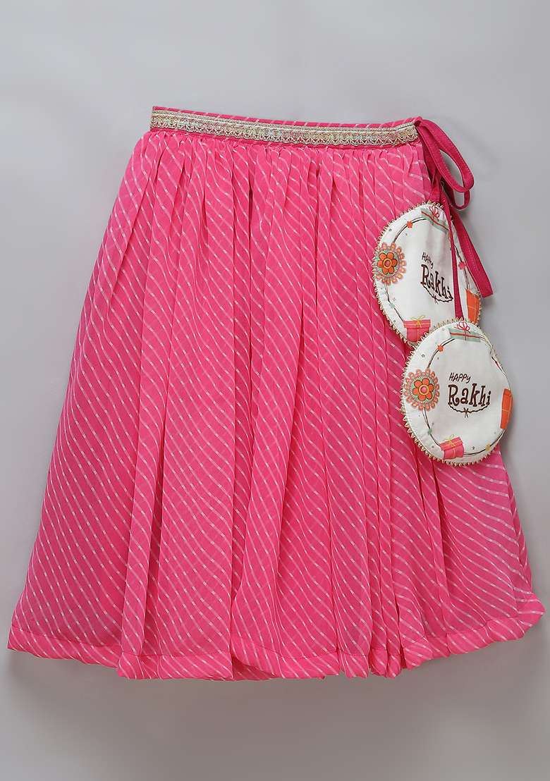 Pink Printed Georgette Kurta Set For Girls - Indya
