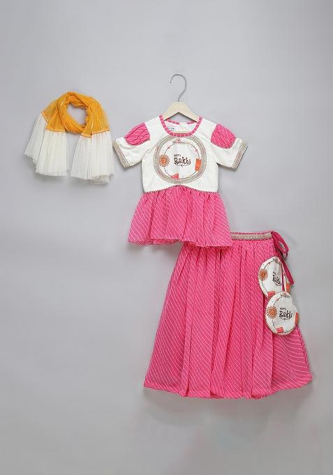 Pink Printed Georgette Kurta Set For Girls