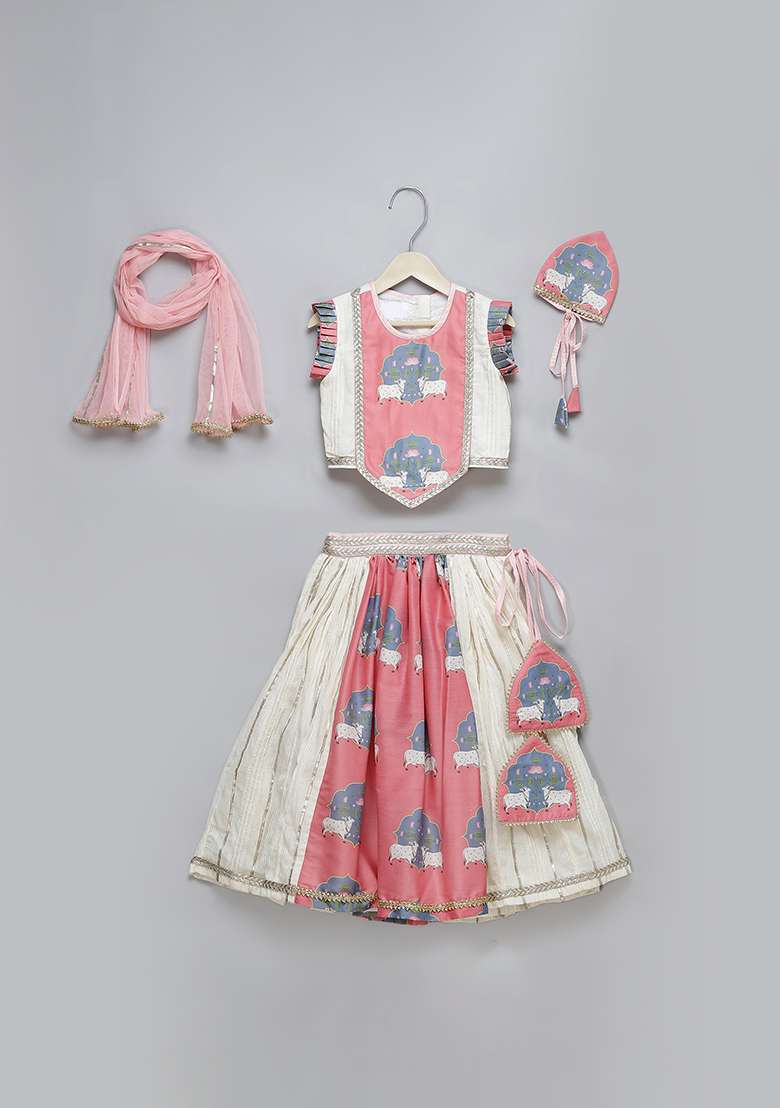 Pink Printed Cotton Kurta Set For Girls - Indya