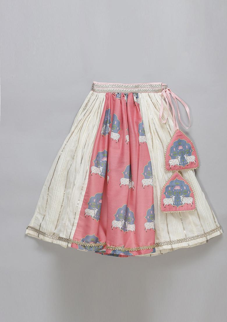 Pink Printed Cotton Kurta Set For Girls