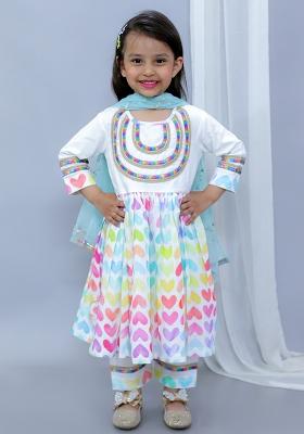 Multi Color Printed Cotton Kurta Set For Girls