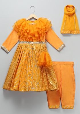 Orange Embroidered Organza Anarkali For Girls