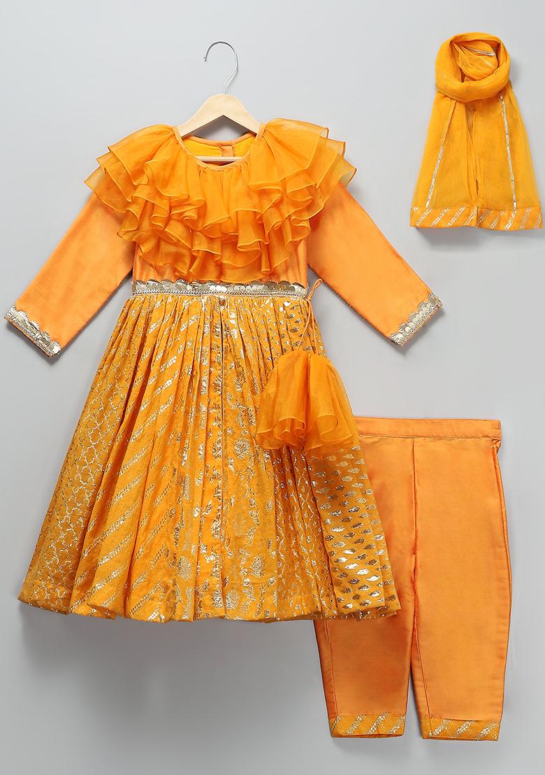 Orange Embroidered Organza Anarkali For Girls