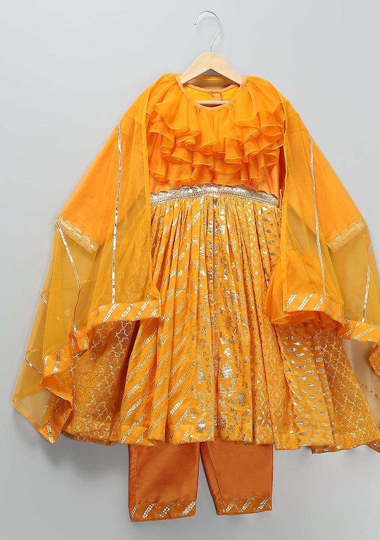 Orange Embroidered Organza Anarkali For Girls