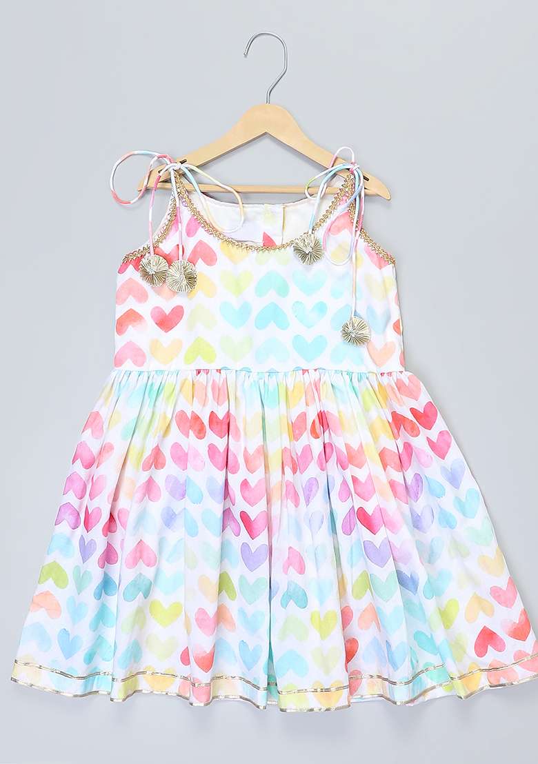 Multicolor Printed Cotton Silk Kurta Set For Girls - Indya