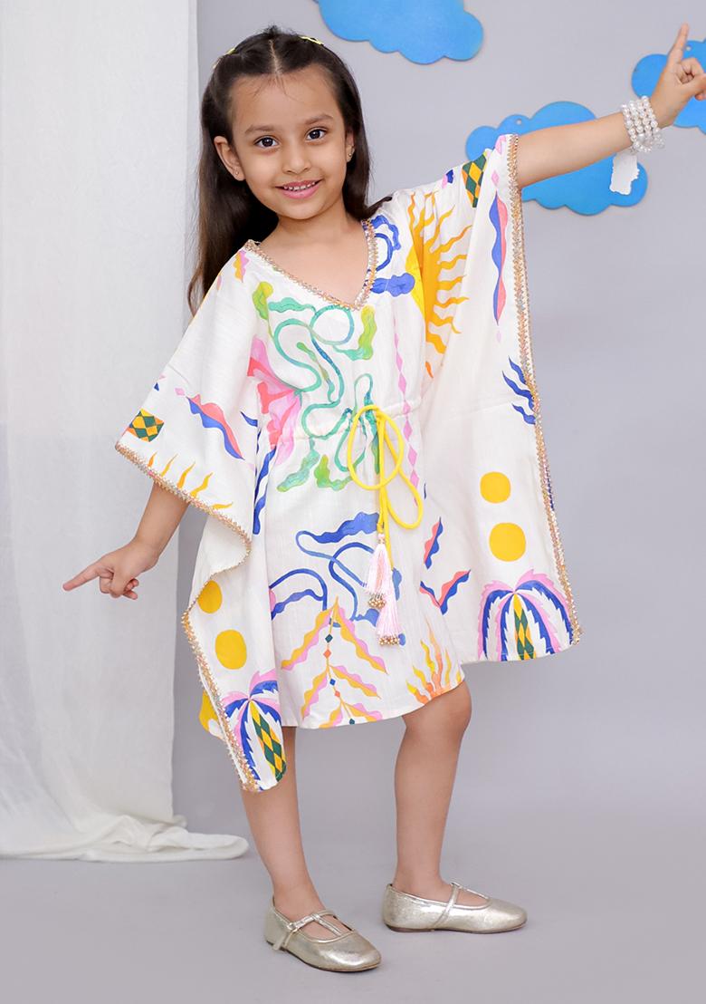 Yellow Sun Print Kaftan For Girls