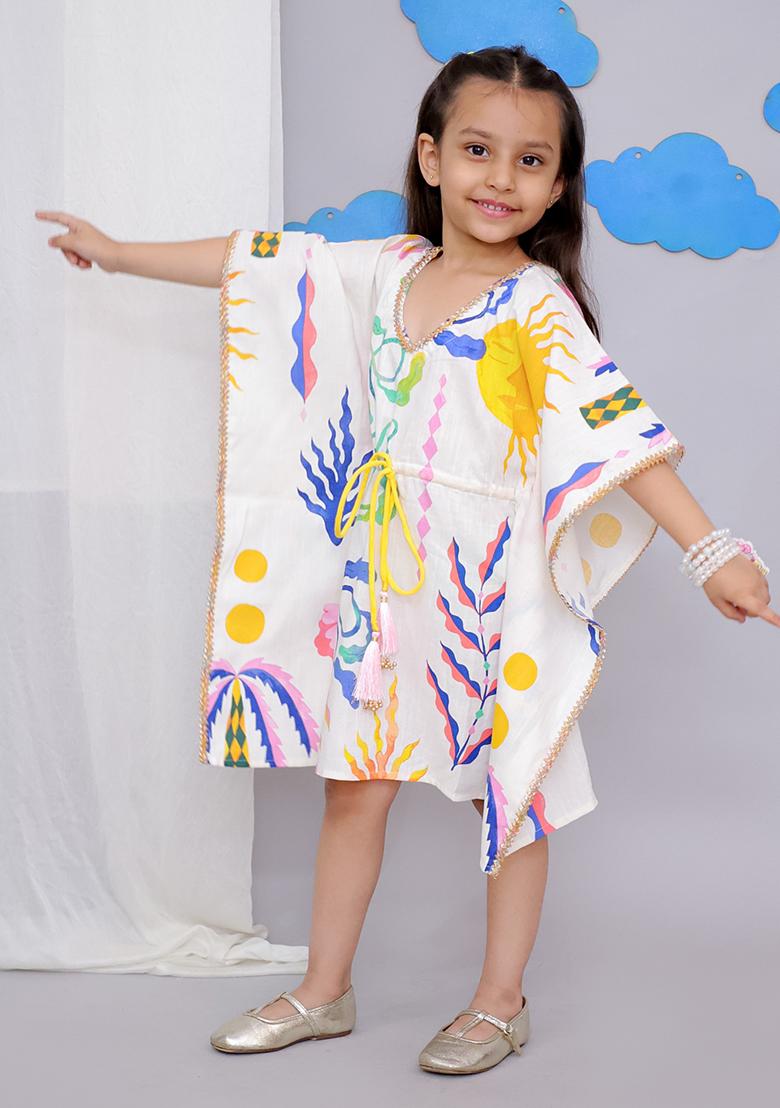 Yellow Sun Print Kaftan For Girls