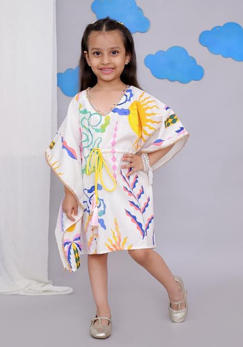 Yellow Sun Print Kaftan For Girls
